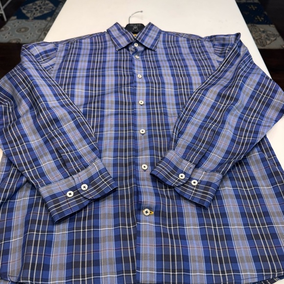NWOT Robert  Talbott Carmel Blue Plaid 100% COTTON Button Down Casual Shirt Sz M - Picture 10 of 11
